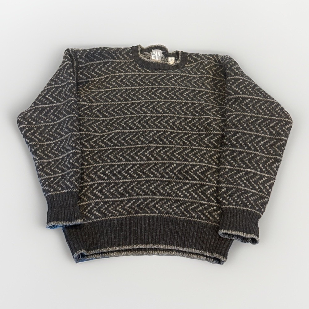 VINTAGE GAP Wool Sweater Fishermen Chevron Geometric 90s Chunky Mens Size Large